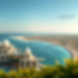 A panoramic view of Al Mamourah showcasing its pristine coastline and modern architecture