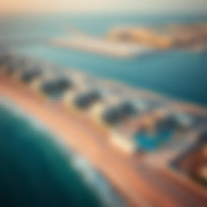An aerial view of luxury properties and beachfront developments in Al Mamourah
