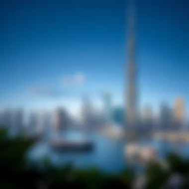 Binghatti Canal Tower and Dubai Skyline Panoramic view of Dubai's skyline with Binghatti Canal Tower highlighted.
