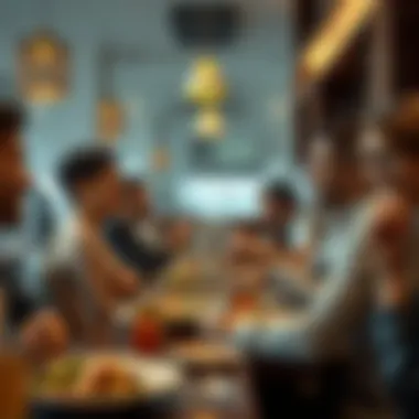 Shared Moments Over Cuisine Group of friends enjoying a meal in a cozy restaurant