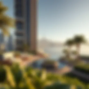 Render of the Dubai Creek Tower's luxurious amenities and surrounding landscape