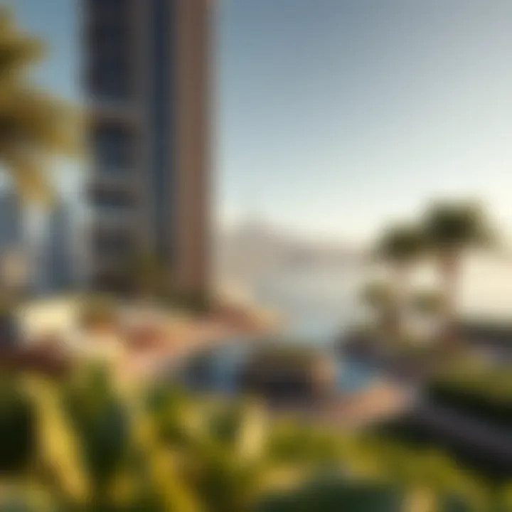 Render of the Dubai Creek Tower's luxurious amenities and surrounding landscape