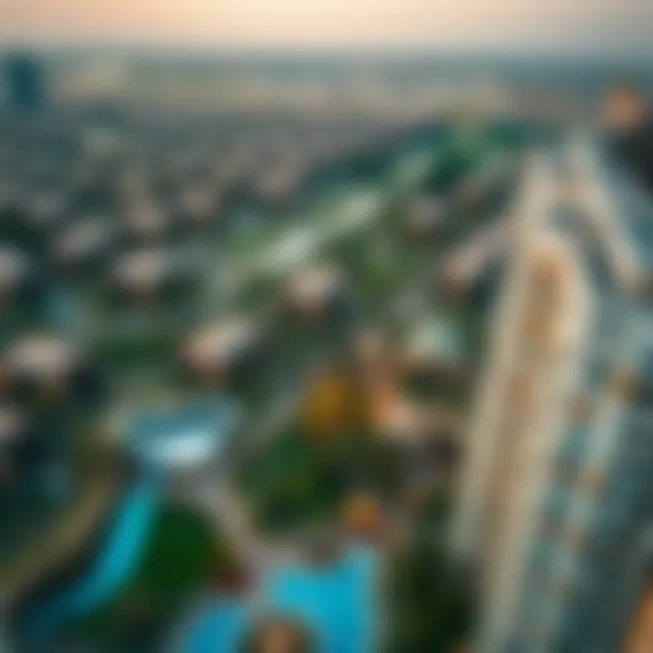 Community Living in Dubai Aerial view of a vibrant Dubai community with parks and amenities