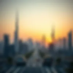 Stunning skyline of Dubai at sunset