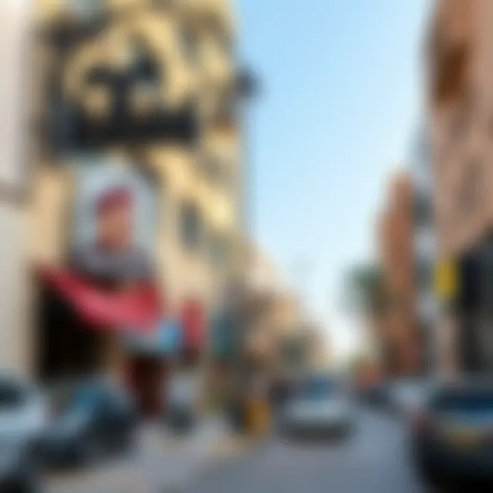 A vibrant street scene in Al Karama, featuring local markets and cultural landmarks.