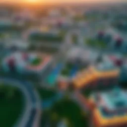 A stunning aerial view of Al Khawaneej showcasing its blend of modern architecture and lush greenery.
