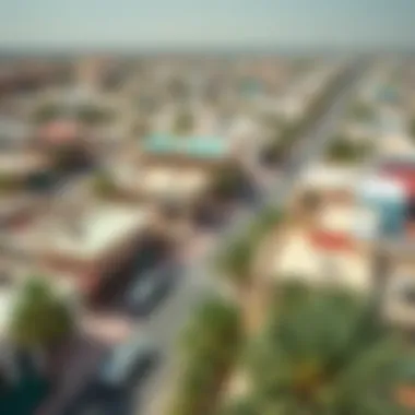 Aerial view showcasing the vibrant streets of Al Qusais