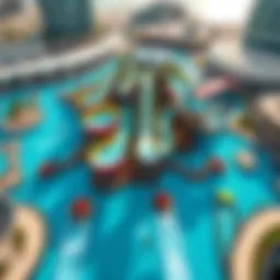 Aerial view of Aqua Park at JBR showcasing thrilling water slides
