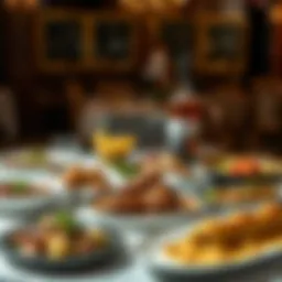 Luxurious spread of Arabic liver dishes on a dining table