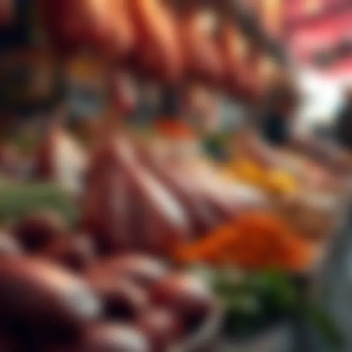 Fresh Ingredients at the Local Market A vibrant market scene with fresh liver and spices