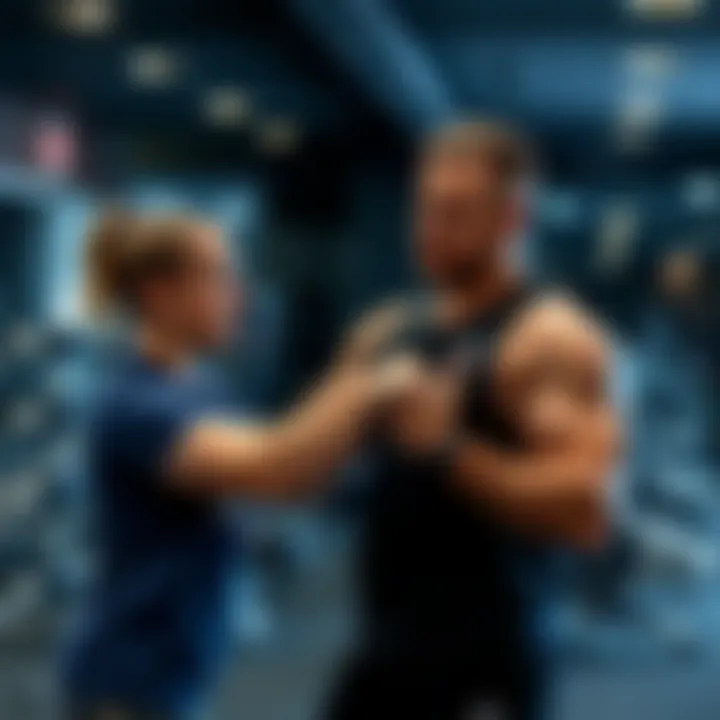 Personal trainer guiding a client through a workout session