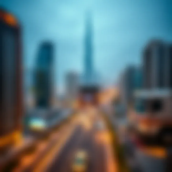 Strategic Location: Sheikh Zayed Road Aerial view of Sheikh Zayed Road featuring the Blue Tower, illustrating its strategic location.