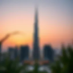Stunning view of Burj Khalifa at sunset