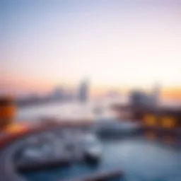 Panoramic view of Dubai Creek Harbour Beach showcasing the stunning skyline