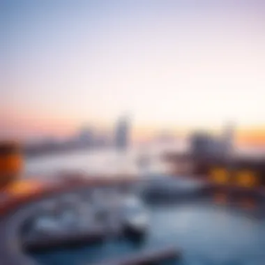 Panoramic view of Dubai Creek Harbour Beach showcasing the stunning skyline
