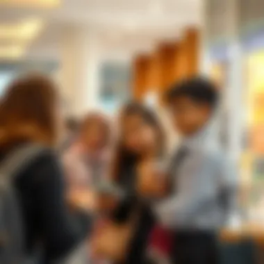 Expatriate Families Exploring School Options A group of expatriate families discussing educational options at a school fair.