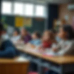 A vibrant classroom scene showcasing diverse students engaged in interactive learning.