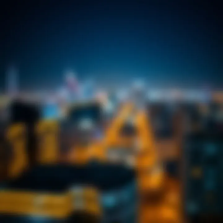Night view of Dubai Sky View illuminated against the city lights