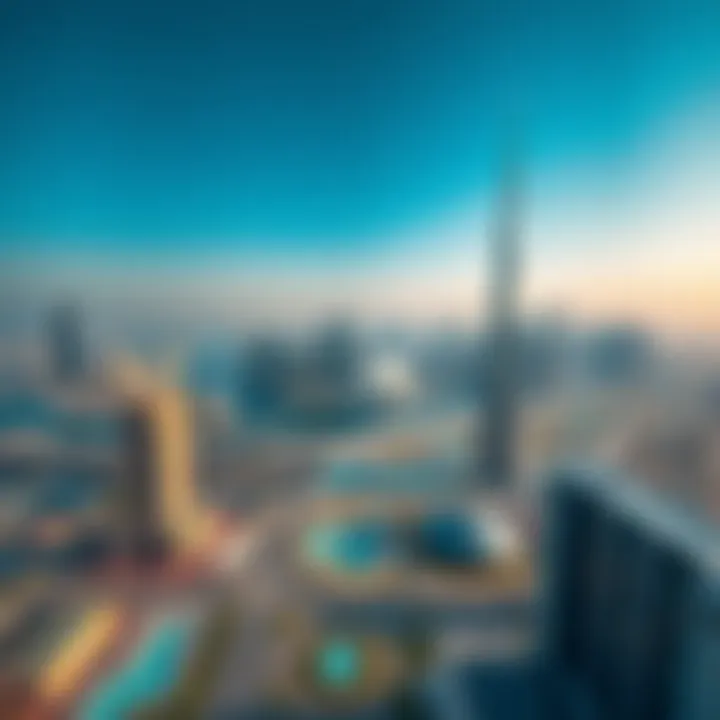 Panoramic view of Dubai skyline with Sky View as the centerpiece