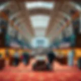 The bustling auction hall showcasing property listings