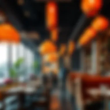 Bustling Thai Restaurant Interior Atmospheric shot of a bustling Thai restaurant interior