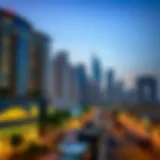 A stunning view of Deira's skyline at dusk, showcasing modern architecture.