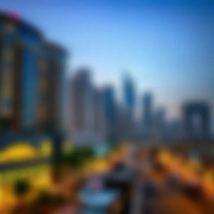A stunning view of Deira's skyline at dusk, showcasing modern architecture.