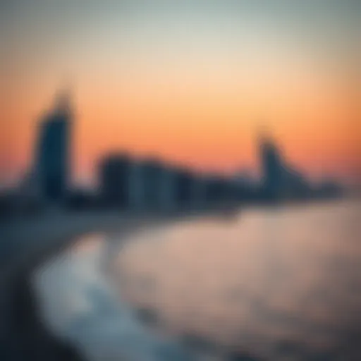 Dubai's Coastline at Sunset A panoramic view of Dubai's stunning coastline at sunset