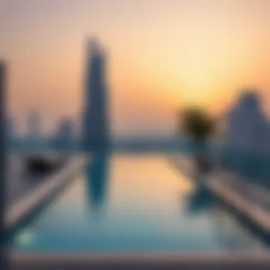 Hotel rooftop pool overlooking the cityscape