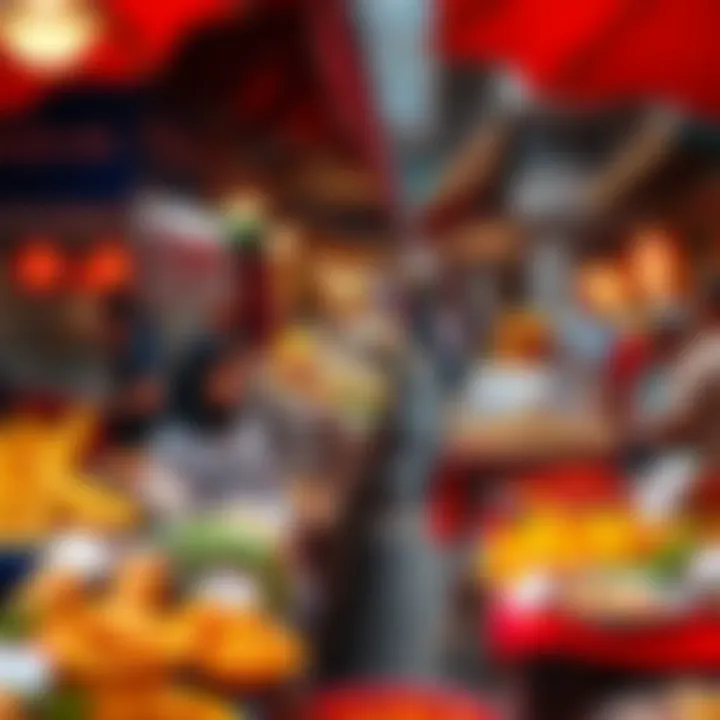 Colorful street food market showcasing diverse cuisines