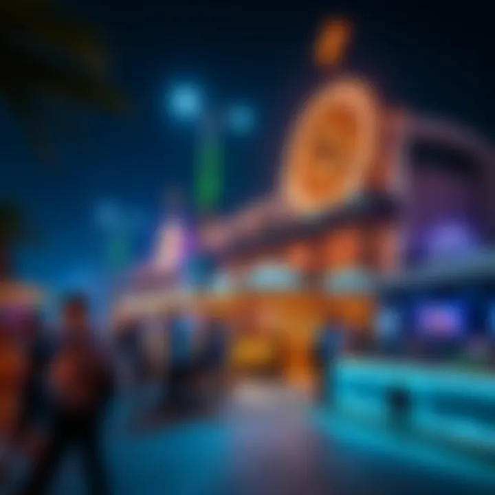 Vibrant nightlife scene at Jumeirah Beach Residence with illuminated venues.