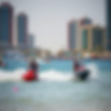 Recreational activities and water sports taking place on Jumeirah Beach.