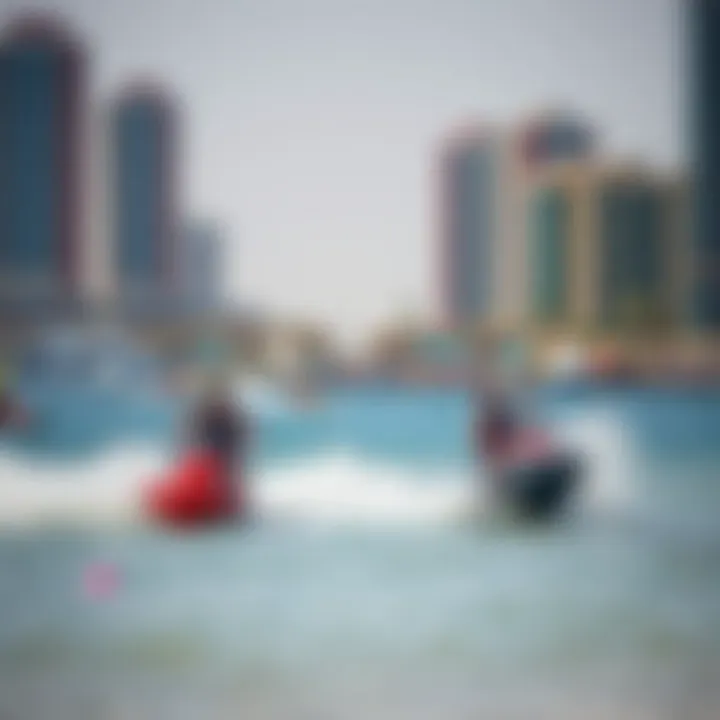 Recreational activities and water sports taking place on Jumeirah Beach.