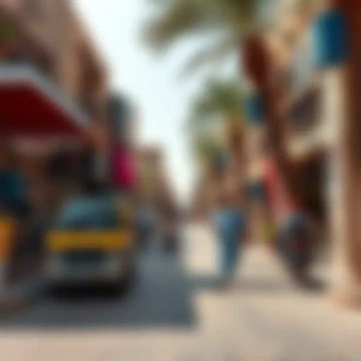 Daily Life in Nad Al Hammar Vibrant street scene in Nad Al Hammar depicting daily life