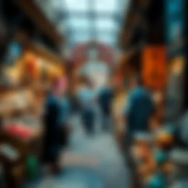 Vibrant market stalls showcasing local crafts