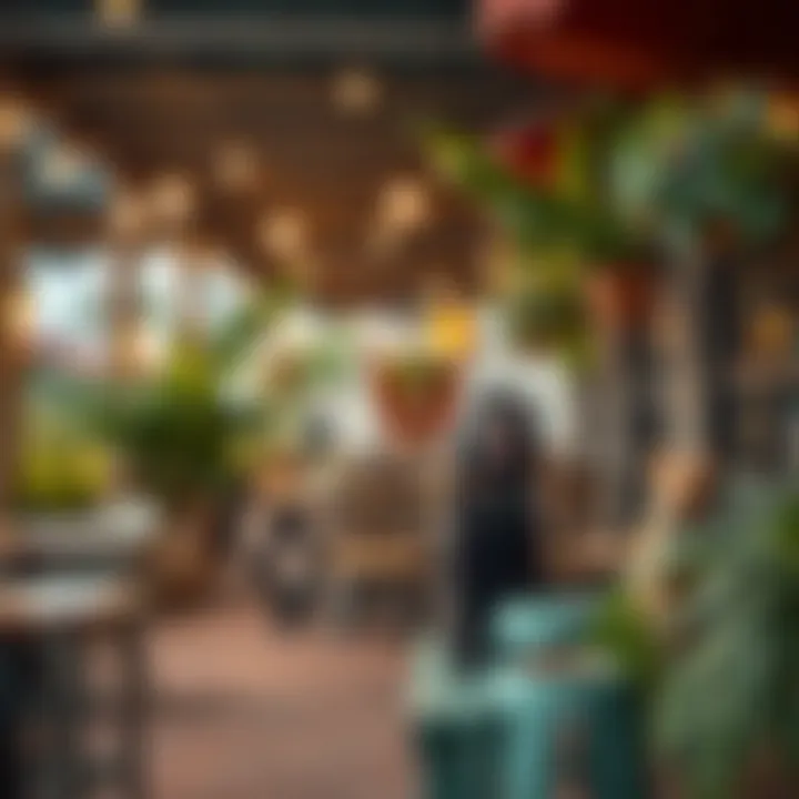 An inviting outdoor patio of a pet cafe with various pets
