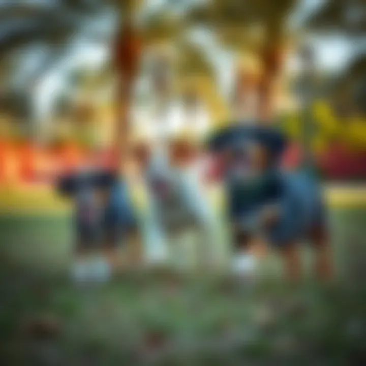 Dogs Playing in a Vibrant Park Setting A lively atmosphere in a pet-friendly park with dogs playing