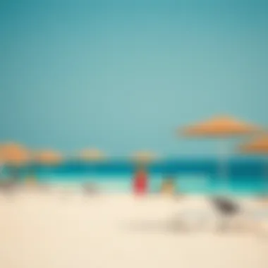 Vibrant Beach Scene Vibrant beach scene with sun loungers and umbrellas