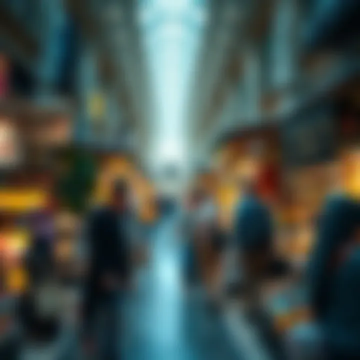 Bustling marketplace with visitors exploring diverse products