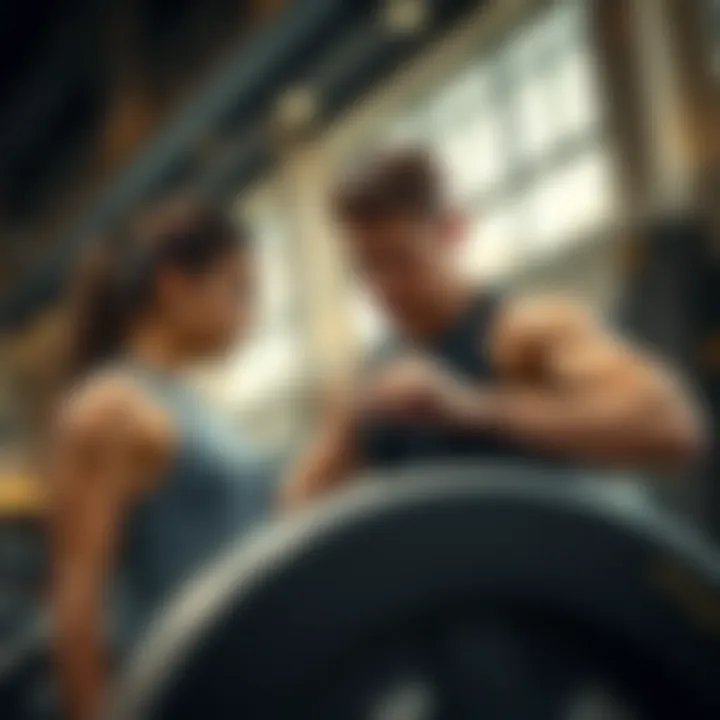 Personal trainer assisting a member, emphasizing personalized fitness guidance