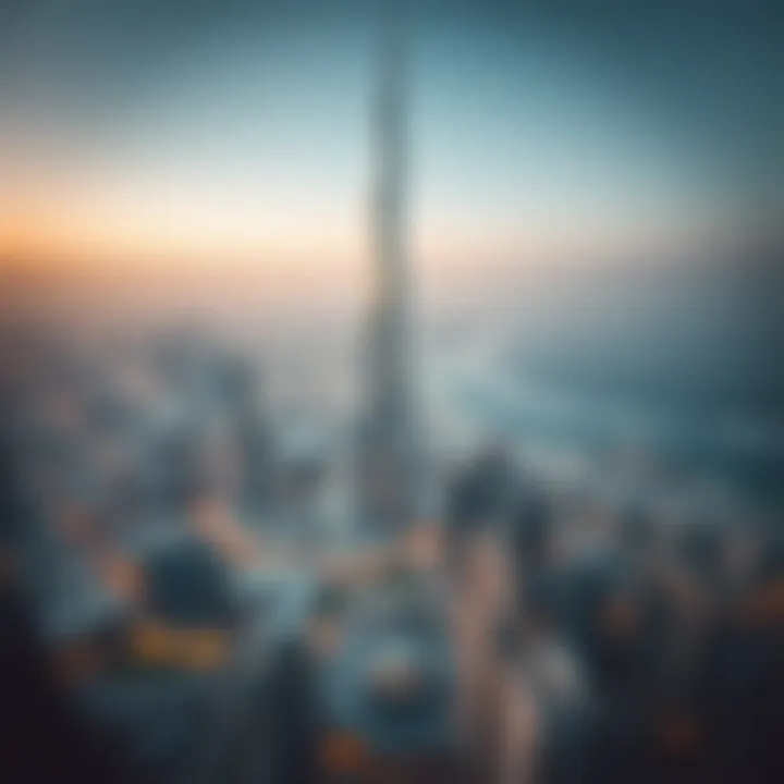 Aerial Perspective of Burj Khalifa and Dubai Aerial view of Burj Khalifa against the Dubai skyline