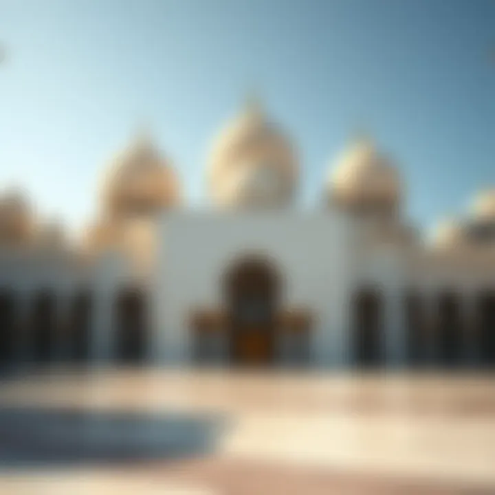Exterior view of Sheikh Zayed Mosque showcasing the grand domes and intricate marble work