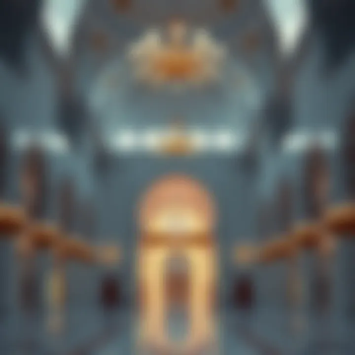 Interior of Sheikh Zayed Mosque highlighting the stunning chandeliers and vast prayer hall