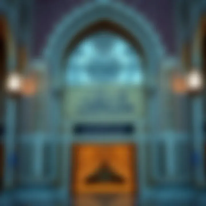 Close-up of the intricate tile work and calligraphy adorning the walls of the mosque