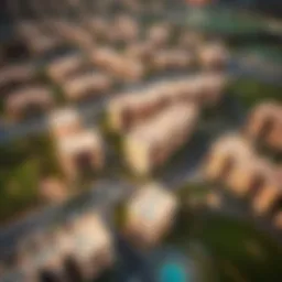 Aerial view of Remraam community showcasing residential buildings and green spaces