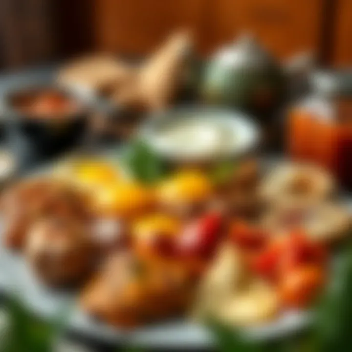 A colorful plate of popular breakfast dishes influenced by South Asian cuisine