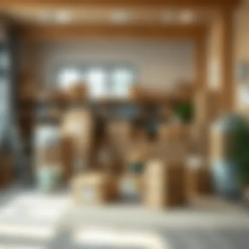 A well-organized packing area with boxes and supplies