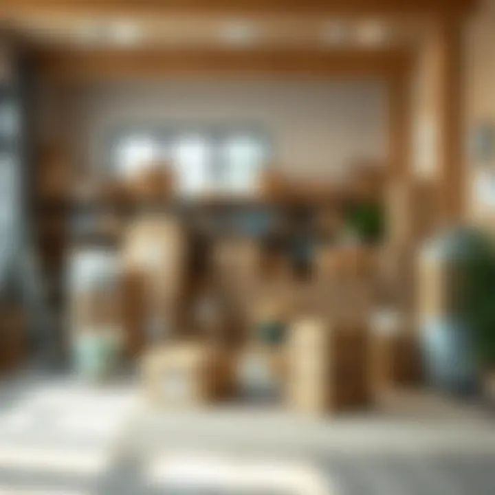 A well-organized packing area with boxes and supplies