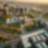 Aerial view of International City Phase 2 showcasing its layout and greenery