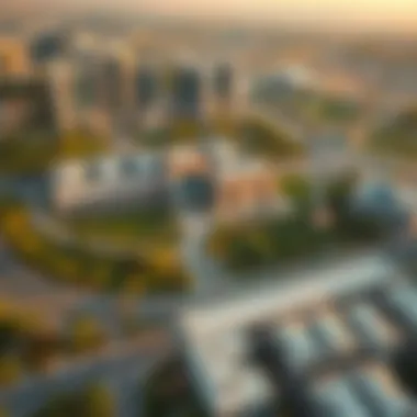 Aerial view of International City Phase 2 showcasing its layout and greenery